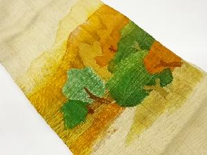 リサイクル　手織り真綿紬木々模様織出し名古屋帯